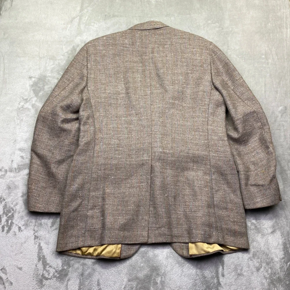 VTG Orvis‎ Mens Herringbone Tweed Blazer Tan Brown Striped Sport Coat 2 Bttn 46R